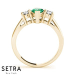 14k Rose Gold Center Marquise Emerald Gem & Diamonds Fashion Ring