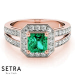 Lab Grown Diamonds Princess Cut Emerald Ring 14kt Gold