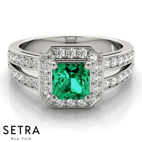 Lab Grown Diamonds Princess Cut Emerald Ring 14kt Gold