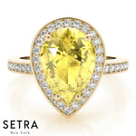 14k Yellow Gold Center Pear Cut Yellow Sapphire Gem & Diamonds Ring
