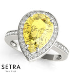14k Yellow Gold Center Pear Cut Yellow Sapphire Gem & Diamonds Ring