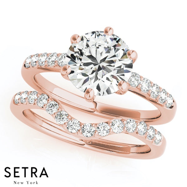 Prong Setting Matching Set Of Engagement Wedding Band 14kt