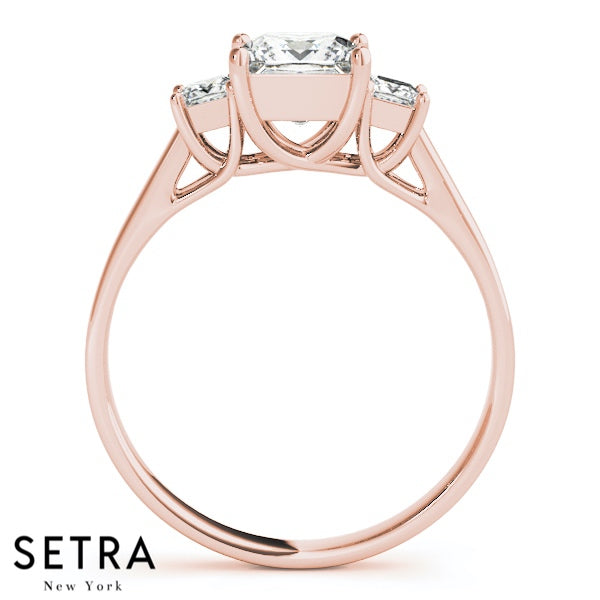 Princess Cut Side Diamond Engagement Ring 14kt Gold