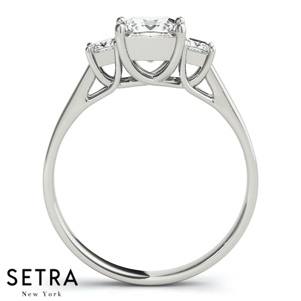 Princess Cut Side Diamond Engagement Ring 14kt Gold