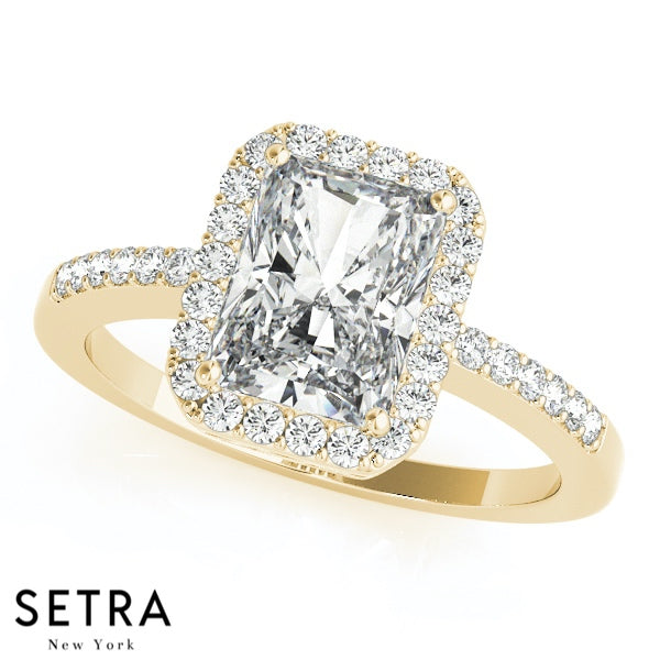Lab Grown Diamonds Evelyn Emerald Pavé Halo Set Engagement 14kt Gold Ring