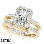 Lab Grown Diamonds Evelyn Emerald Pavé Halo Set Engagement 14kt Gold Ring