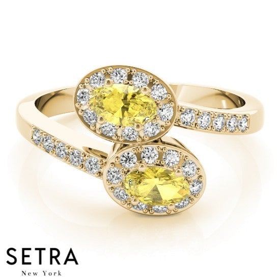 Lab Grown Diamonds & Genuine Oval Cut Yellow Sapphire Ring 14kt Gold