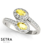 Oval Cut Yellow Sapphire & Diamonds 14kt Rose Gold Halo Ring