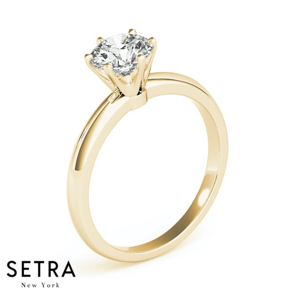 Solitaire Round Diamond Engagement Ring 14K Gold
