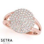 Round Dome Open Shank 14k Fine Rose Gold Genuine Diamond Micro-Pave Setting Ring