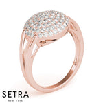 Round Dome Open Shank 14k Fine Rose Gold Genuine Diamond Micro-Pave Setting Ring