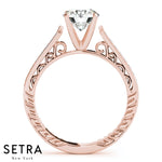 Arabella Filigree Cathedral Antique Diamond Engagement Ring 14kt Gold