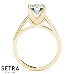 Single Row Band Micro-Pave Setting Engagement Ring 14kt Gold