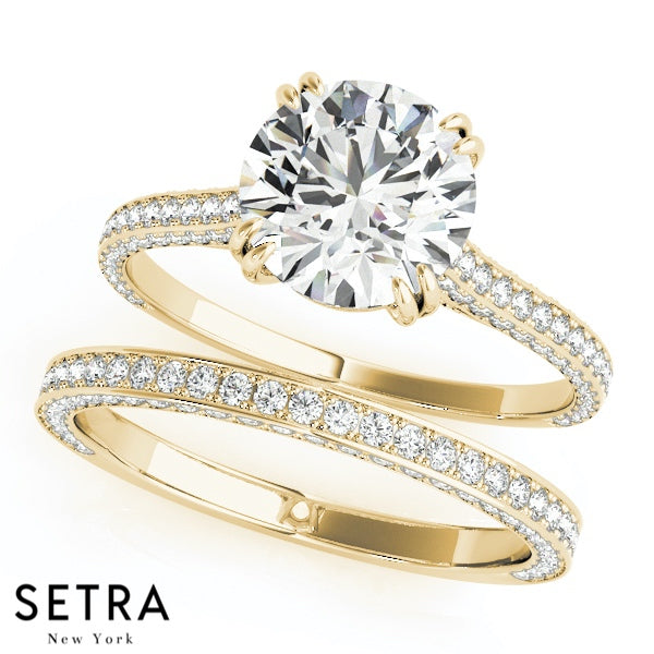 Elegant Matching Set Of Engagement & Wedding Band 14kt Gold Rings