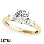 Lab Grown Diamonds Engagement Ring With Side Baguette Tapered Cut