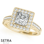 Lab Grown Diamonds Vintage Halo Princess Cut Engagement 14kt Gold Ring