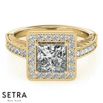 Lab Grown Diamonds Vintage Halo Princess Cut Engagement 14kt Gold Ring