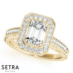Set Of Engagement Rings 14kt Gold For Emerald Cut Diamond
