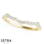 WRAP AROUND CURVED SHAPE STYLE BAND DIAMONDS RING 14K GOLD