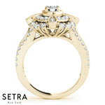 Renoir Cathedral Double Halo Diamond Engagement Ring 14kt Gold