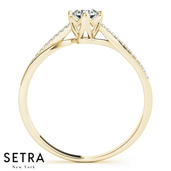 Lab Grown Diamonds With Twisted Band Engagement 14kt Gold Ring