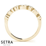 UNIQUE COMBINATION OF MARQUISE & ROUND CUT DIAMONDS 14K  GOLD BAND RING