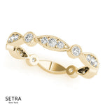 Lab Grown Diamonds Gypsy Antique Style eternity Wedding Band Scallop Filigree Ring 14kt Fine Gold