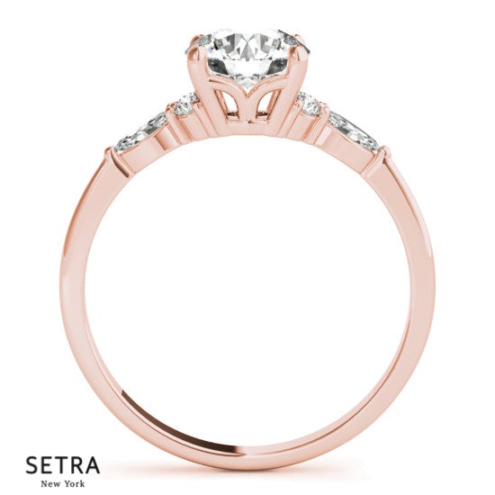 Lab Grown Diamonds Elegant Round & Marquise Cut Engagement Ring 14kt Gold