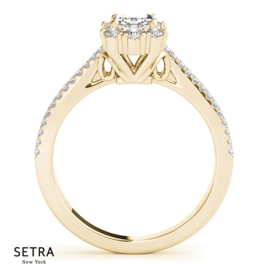 Lab Grown Diamonds  Radiant Cut Halo Engagement 14kt Gold Ring