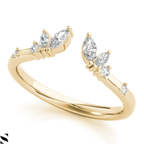 Open Shank Marquise Diamonds Wedding Ring 14kt Gold