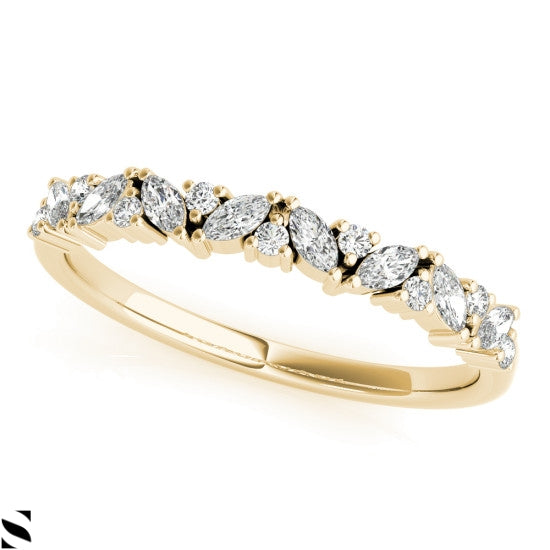 Round & Marquise Cut Diamond Band 14kt Gold