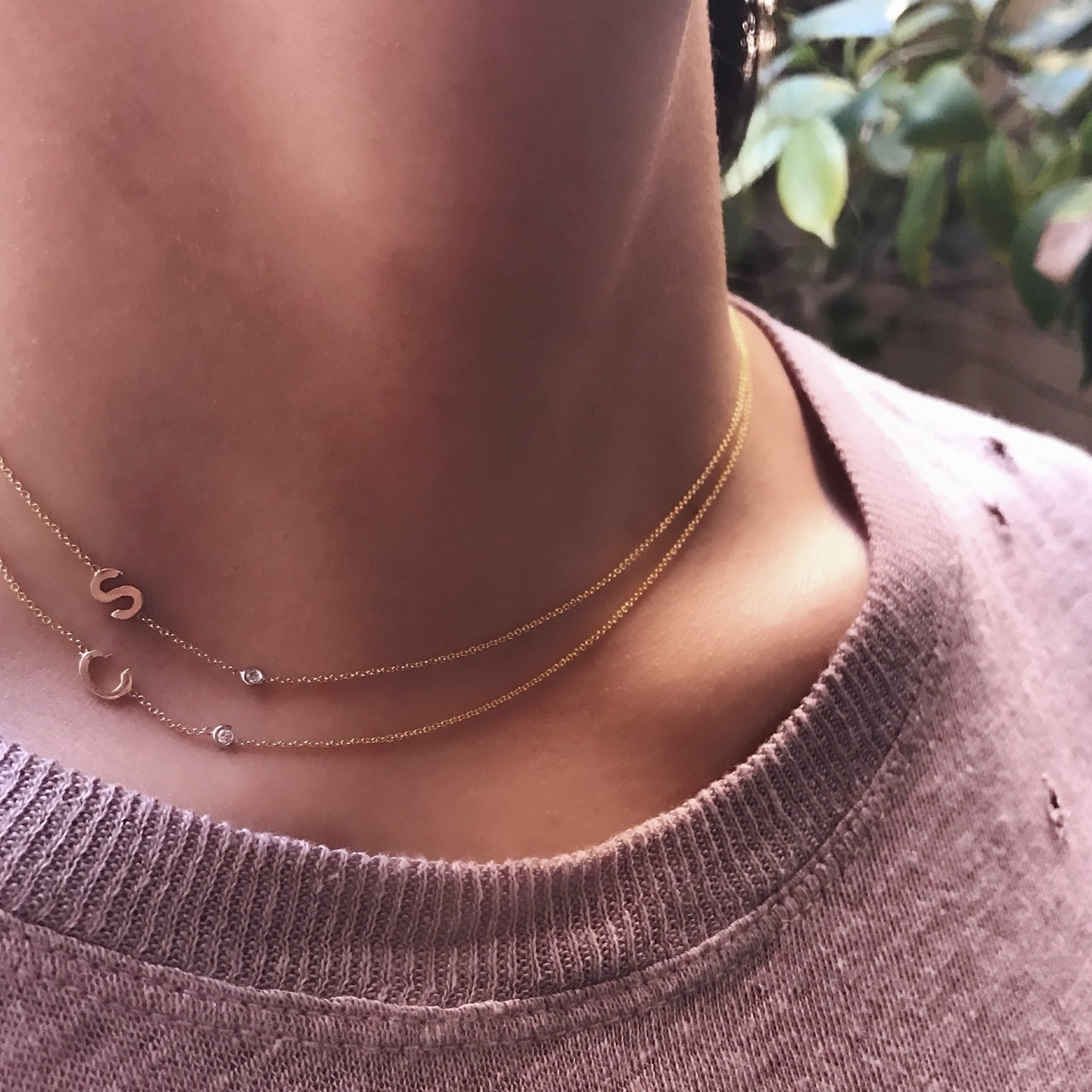 14k Gold Necklace Asymmetrical Monogram Necklace 14K Gold