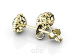 Halo Studs Diamonds Earrings With Emerald Gem 14kt Gold