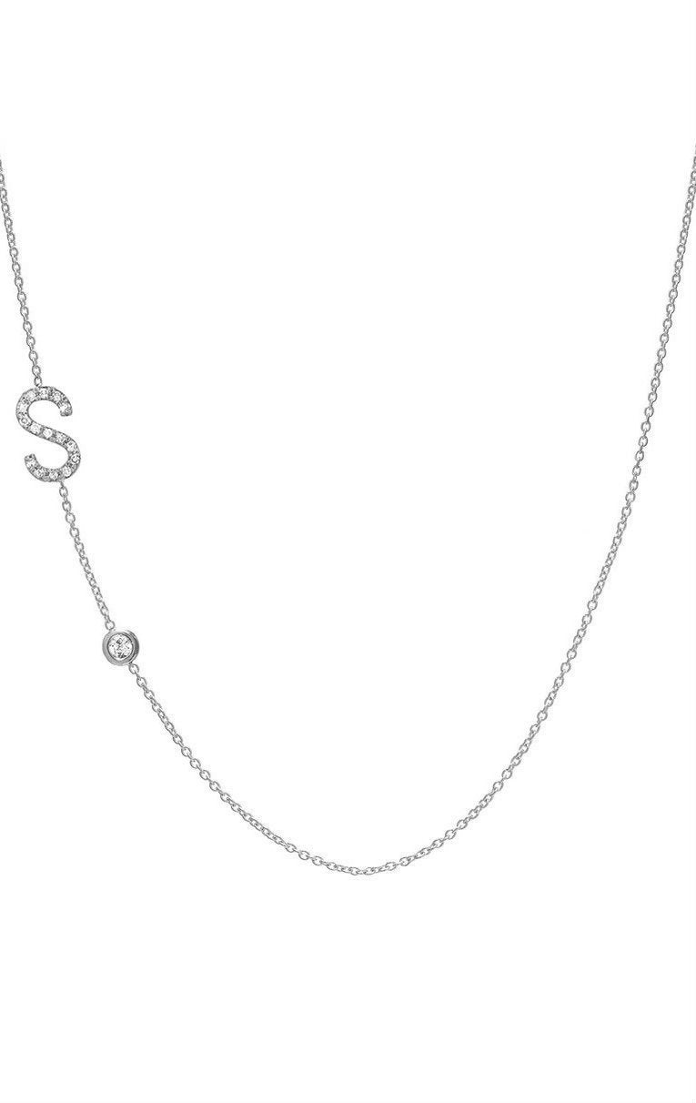 Diamond Asymmetrical initial and bezel necklace