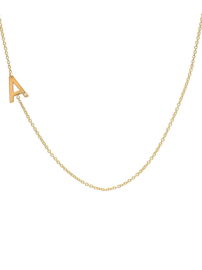 14k Gold Asymmetrical Initial with Tiny Diamond Necklace