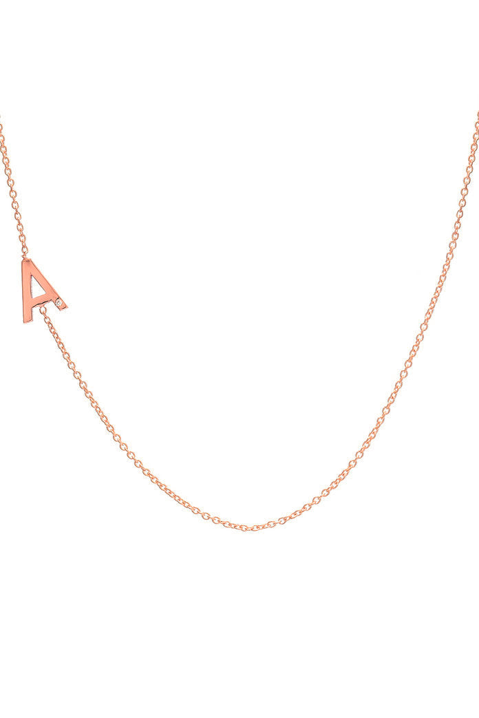 14k Gold Asymmetrical Initial with Tiny Diamond Necklace