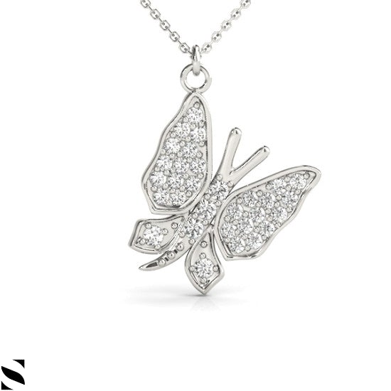 Lab Grown Diamonds Butterfly Necklace 14kt Gold