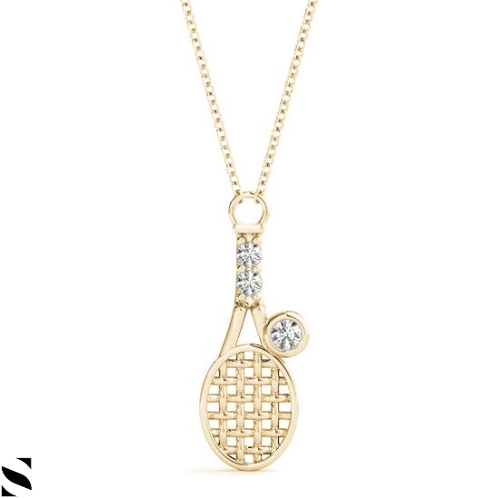 Lab Grown Tennis Racquet Diamond Necklace 14 kt Gold