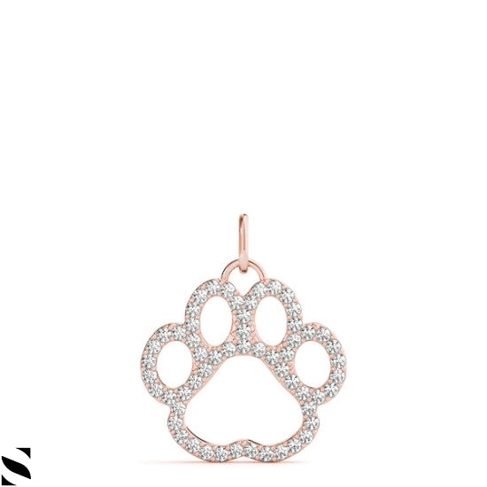 Lab Grown Paw Micro Pave Setting Diamond Necklace 14kt Gold
