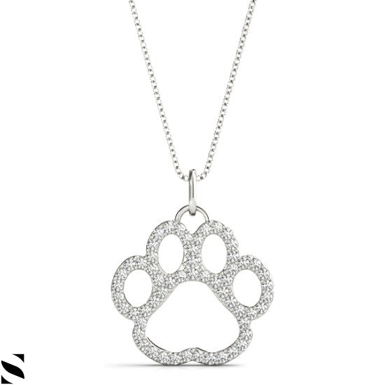 Lab Grown Paw Micro Pave Setting Diamond Necklace 14kt Gold