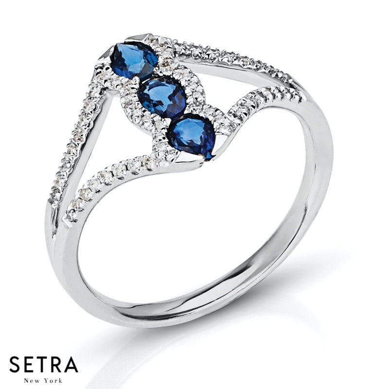 Pear Shape 14kt Oval Cut Blue Sapphire Diamond Fashion Ring