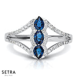 Pear Shape 14kt Oval Cut Blue Sapphire Diamond Fashion Ring