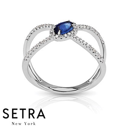 Oval Cut Blue Sapphire Diamond Fashion 14KT Ring