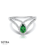 Gypsy Designer Set Pear Emerald & Diamonds High Dome Open Band 14kt Gold