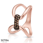 Designer 14kt Fine Rose Gold With Unique Soho Desin Dark Brown Diamond Ring