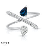 Pear Shape 14kt Oval Cut Blue Sapphire Diamond Fashion  Ring