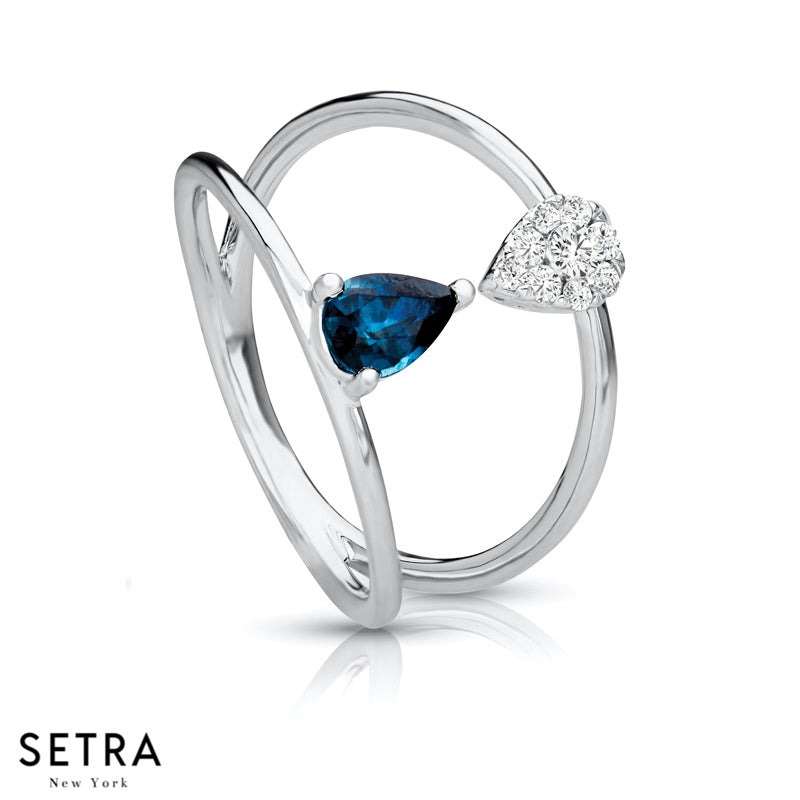 Pear Shape 14kt Oval Cut Blue Sapphire Diamond Fashion  Ring