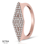 14K Fine Rose Gold Elongated Diamond Designer Style Right Hand Ring