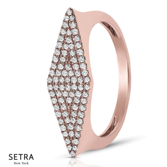 14K Fine Rose Gold Elongated Diamond Designer Style Right Hand Ring