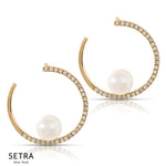 Circle Diamonds & Fresh Water Pearl Earrings 14k Gold